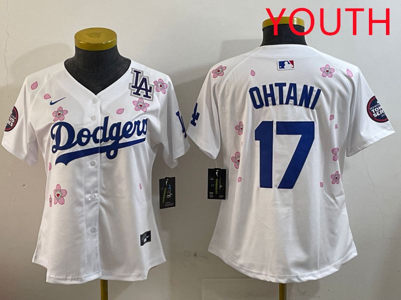 Youth Los Angeles Dodgers #17 Ohtani White Sakura Edition 2025 Nike MLB Jersey style 3->youth mlb jersey->Youth Jersey